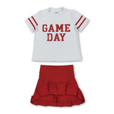 Short sleeves game day top red pleated skirt girls team clothes