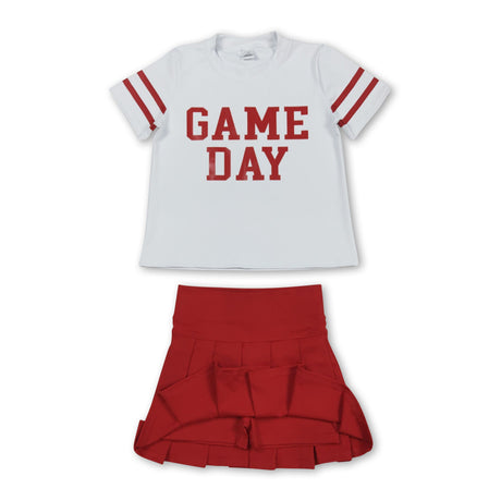 Short sleeves game day top red pleated skirt girls team clothes