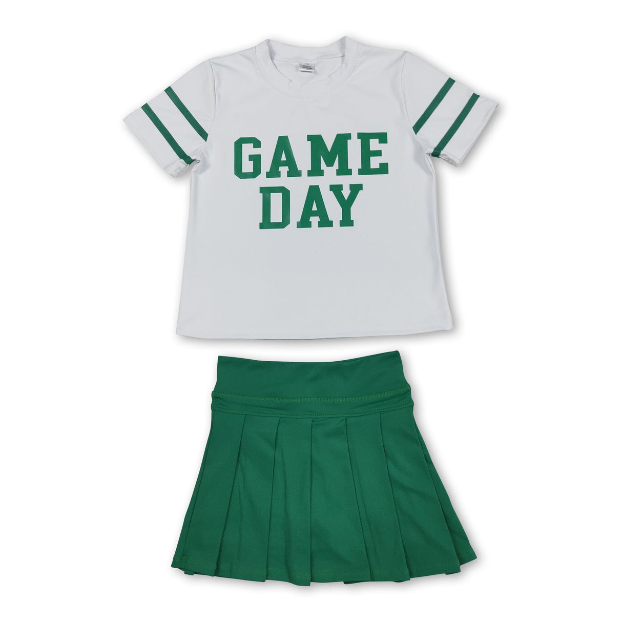 Short sleeves game day top green pleated skirt girls team clothes