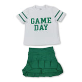 Short sleeves game day top green pleated skirt girls team clothes