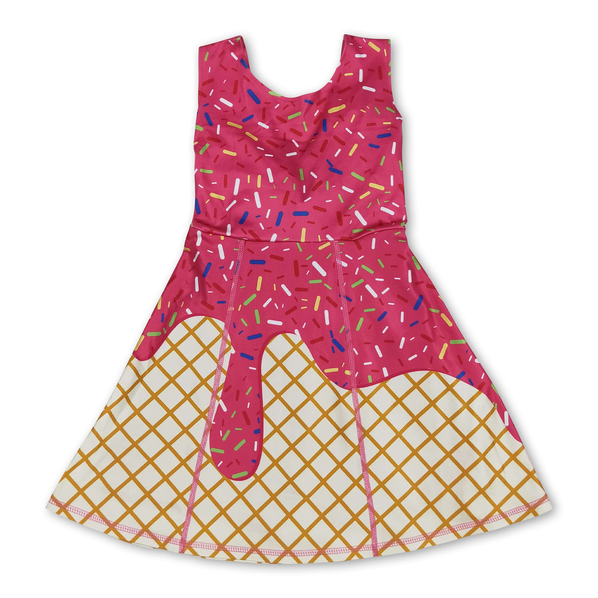 Sleeveless hot pink ice cream sprinkle girls athletic dress