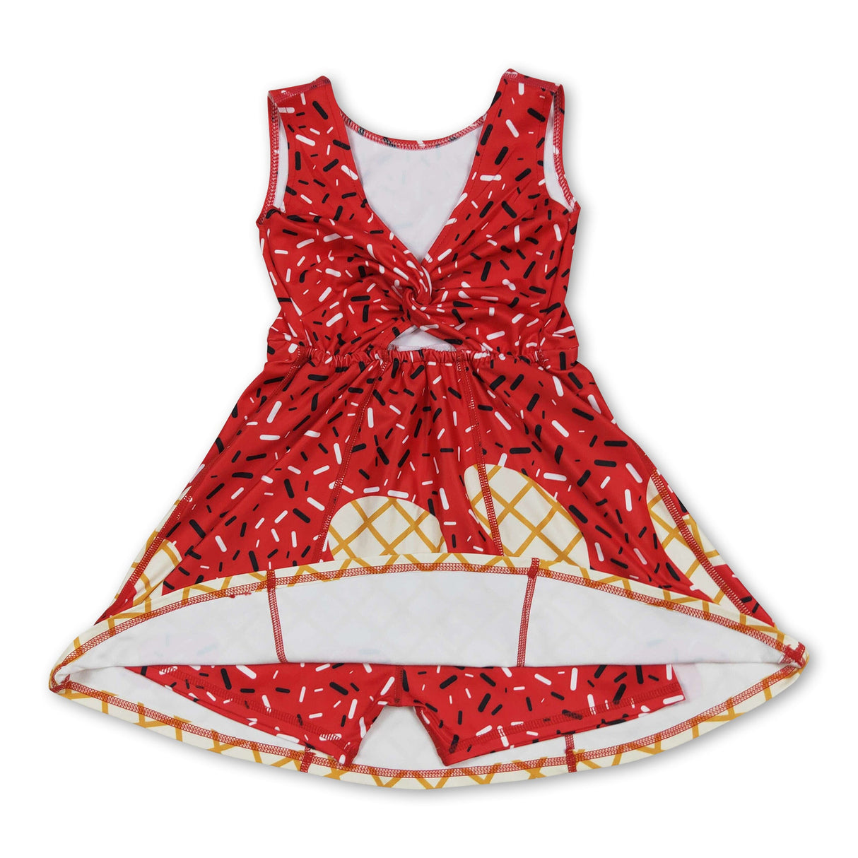 Sleeveless red ice cream sprinkle girls athletic dress