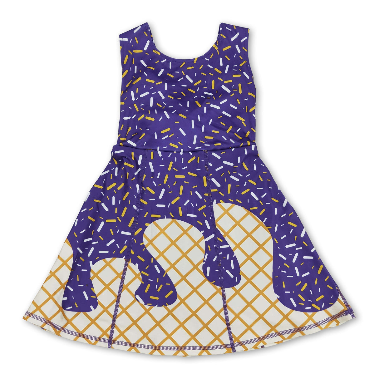 Sleeveless purple ice cream sprinkle girls athletic dress