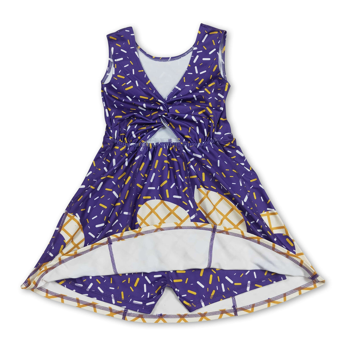 Sleeveless purple ice cream sprinkle girls athletic dress