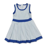 Blue sleeveless plaid kids girls pleated athletic dress