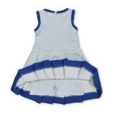 Blue sleeveless plaid kids girls pleated athletic dress