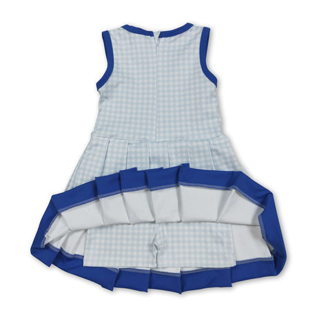 Blue sleeveless plaid kids girls pleated athletic dress
