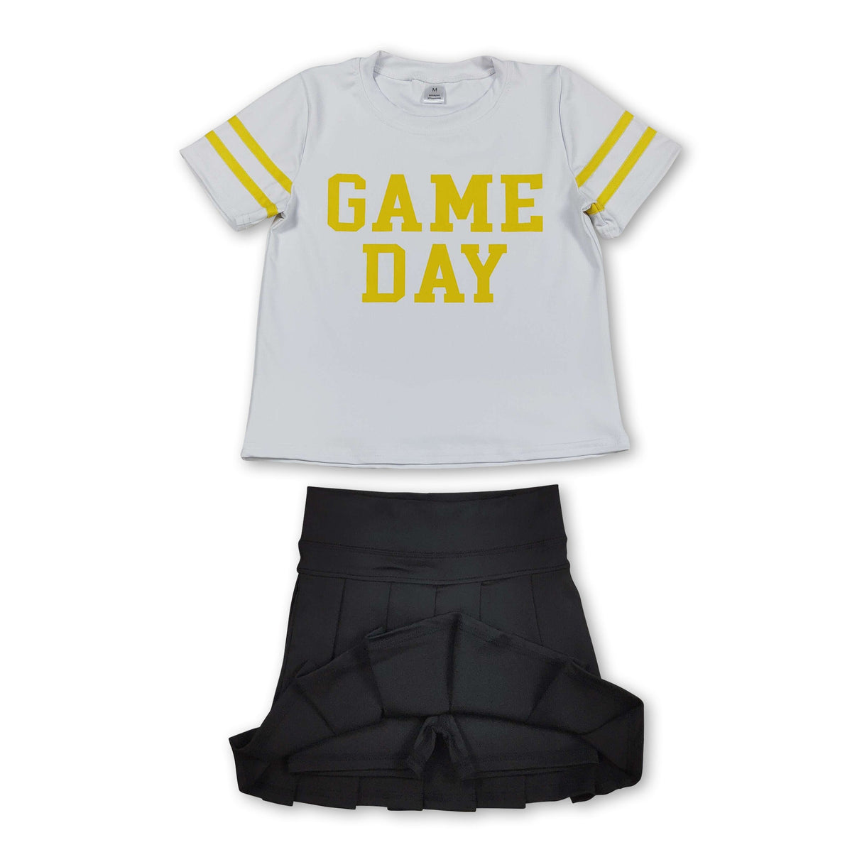 Yellow game day top black pleated skirt girls team clothes