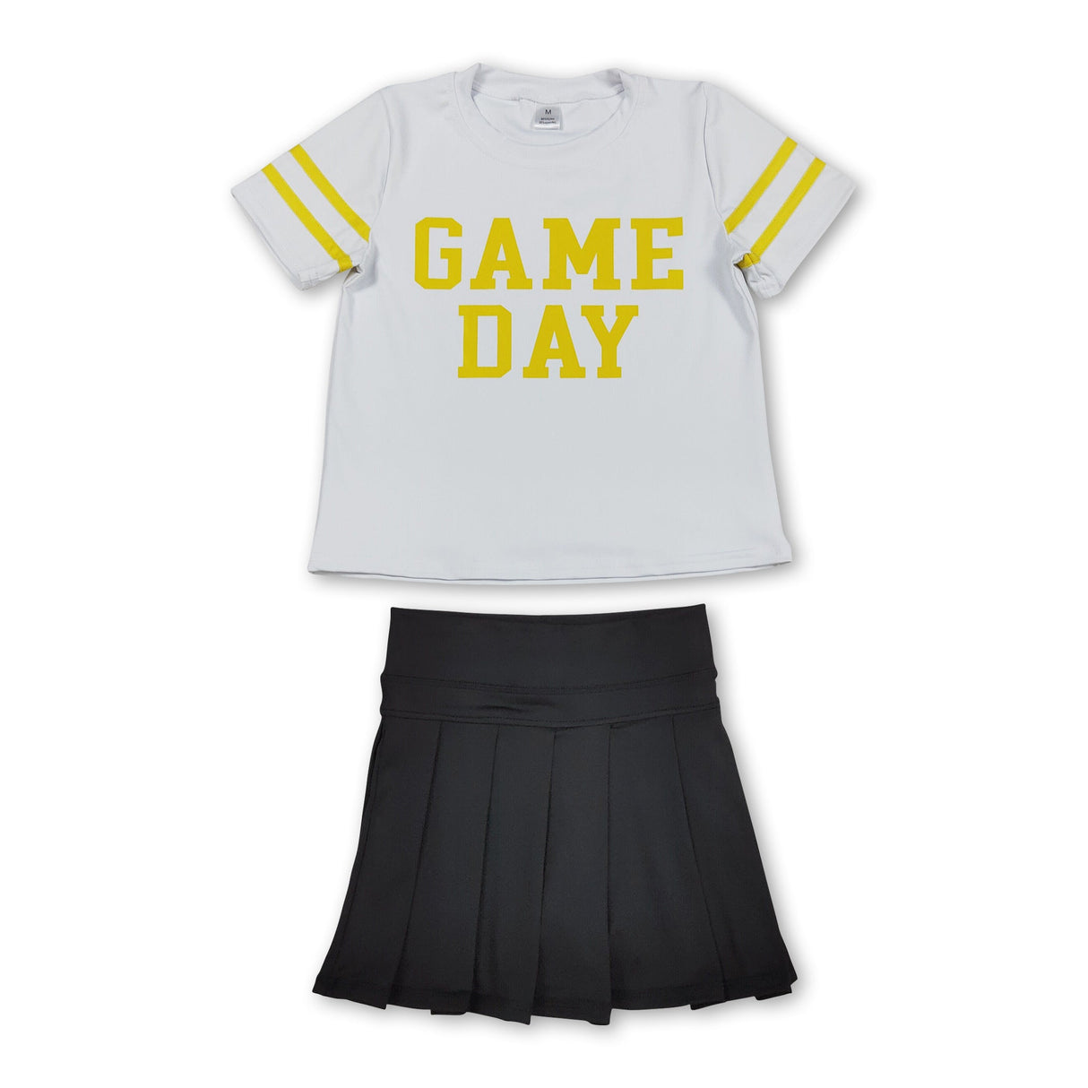 Yellow game day top black pleated skirt girls team clothes