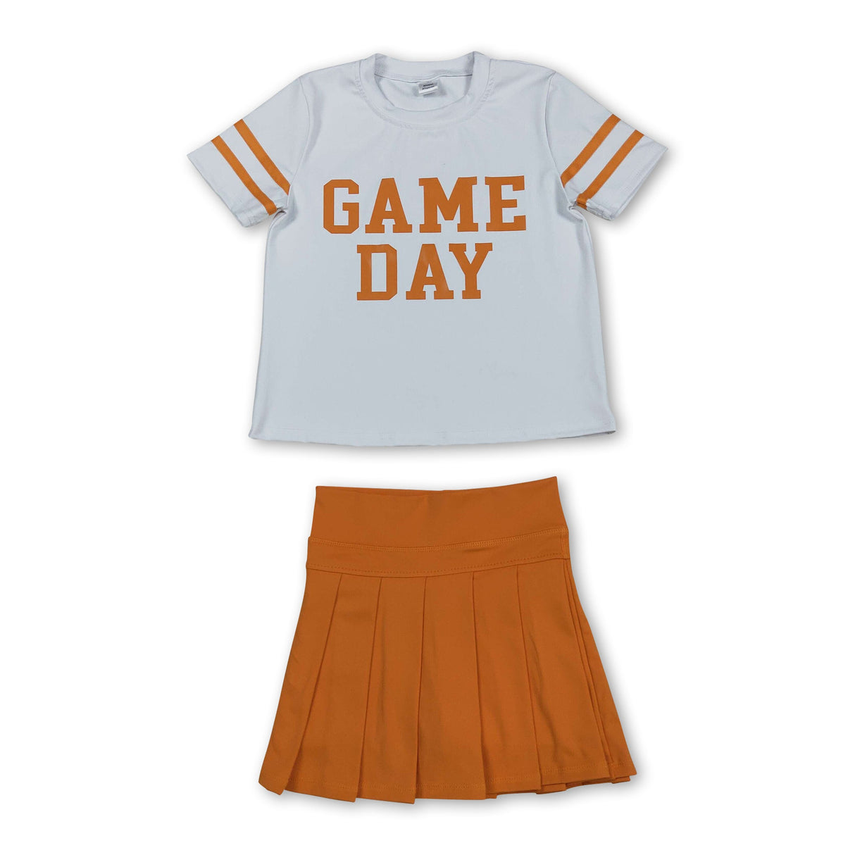 Short sleeves game day top orange pleated skirt girls team clothes