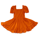Short sleeves orange velvet kids girls fall dresses