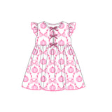Flutter sleeves pink pumpkin bow baby girls fall dresses