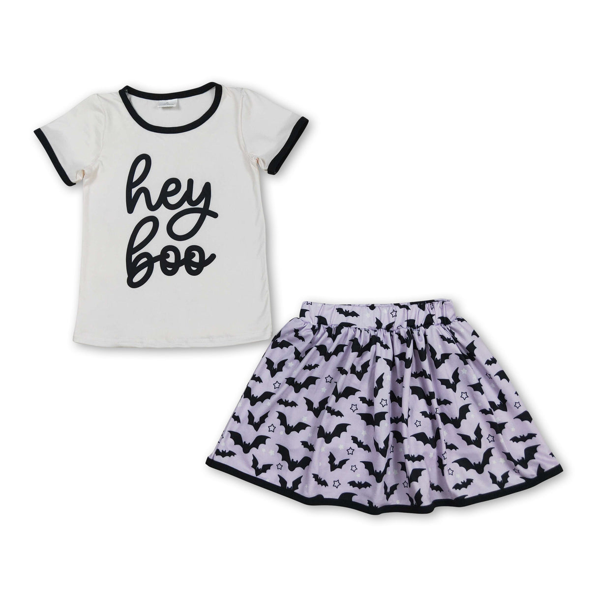 Short sleeves hey boo top bat skirt girls Halloween clothes