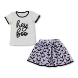 Short sleeves hey boo top bat skirt girls Halloween clothes