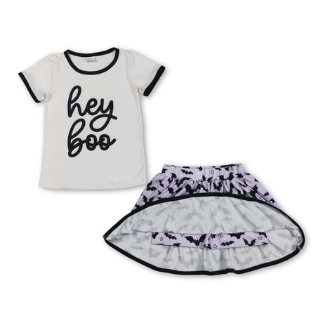 Short sleeves hey boo top bat skirt girls Halloween clothes