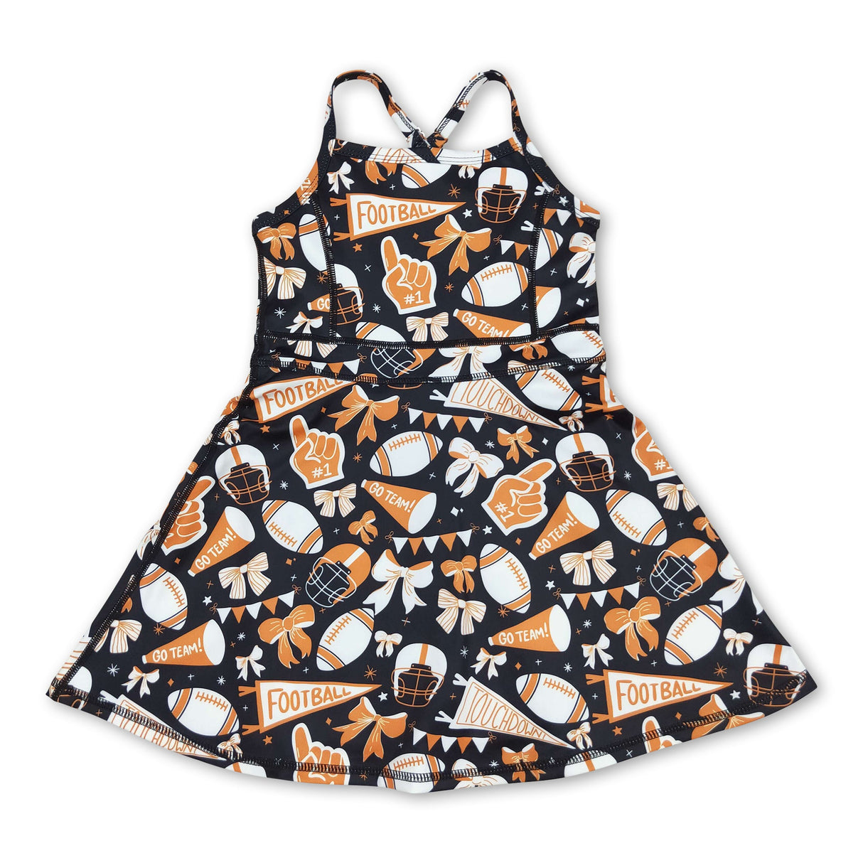 Straps orange bow football girls athletic dresses