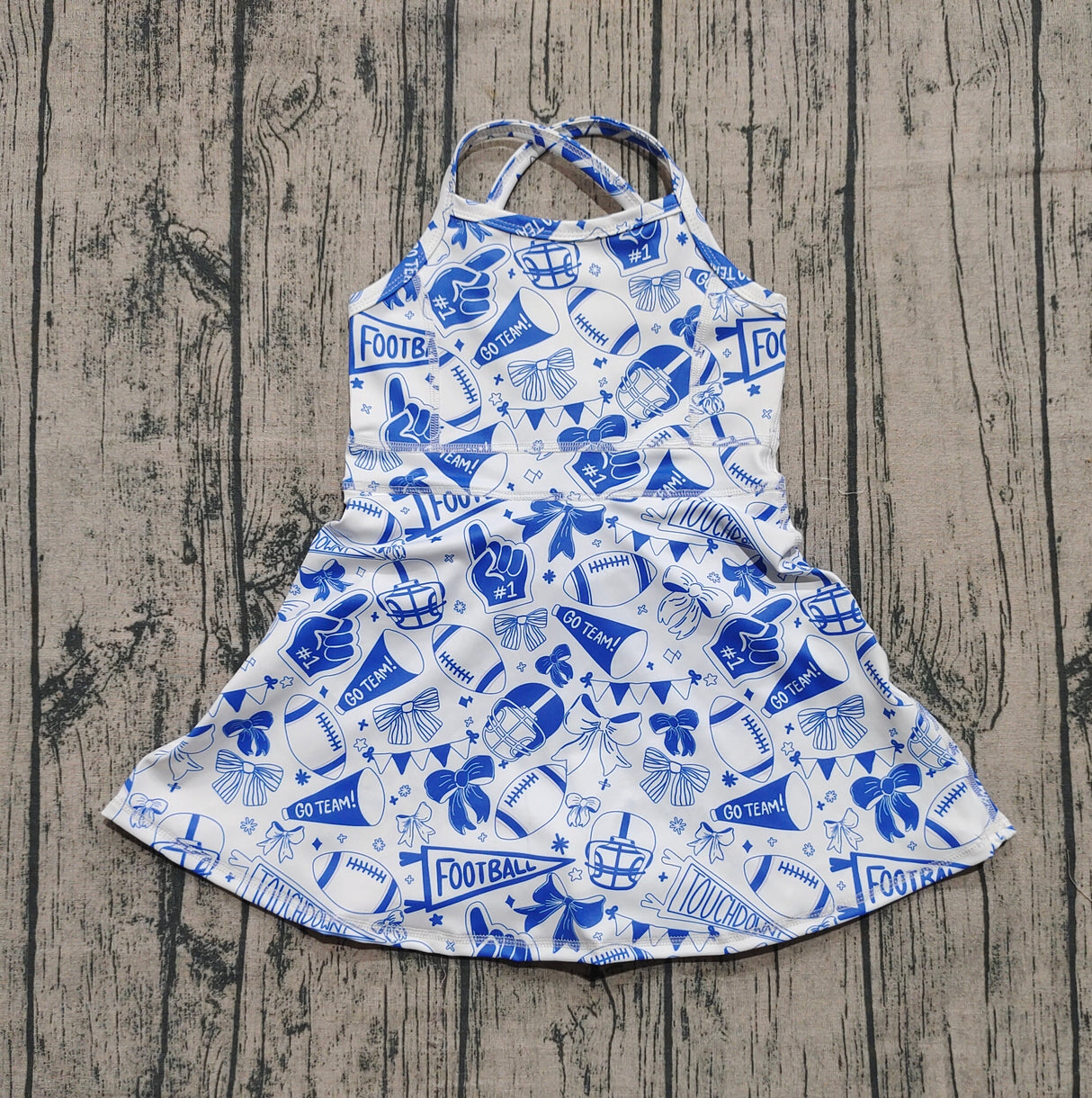 Straps blue bow football girls athletic dresses