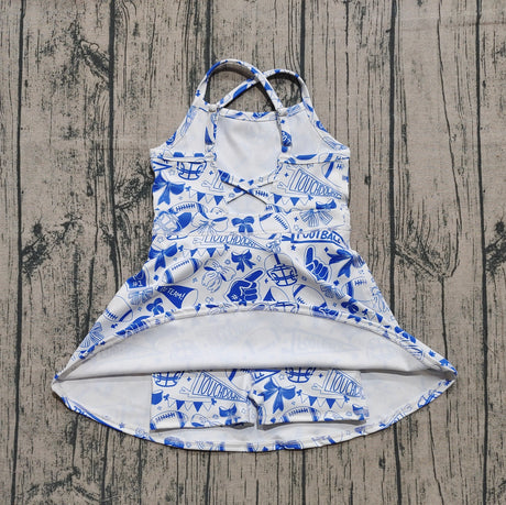 Straps blue bow football girls athletic dresses