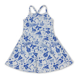 Straps blue bow football girls athletic dresses