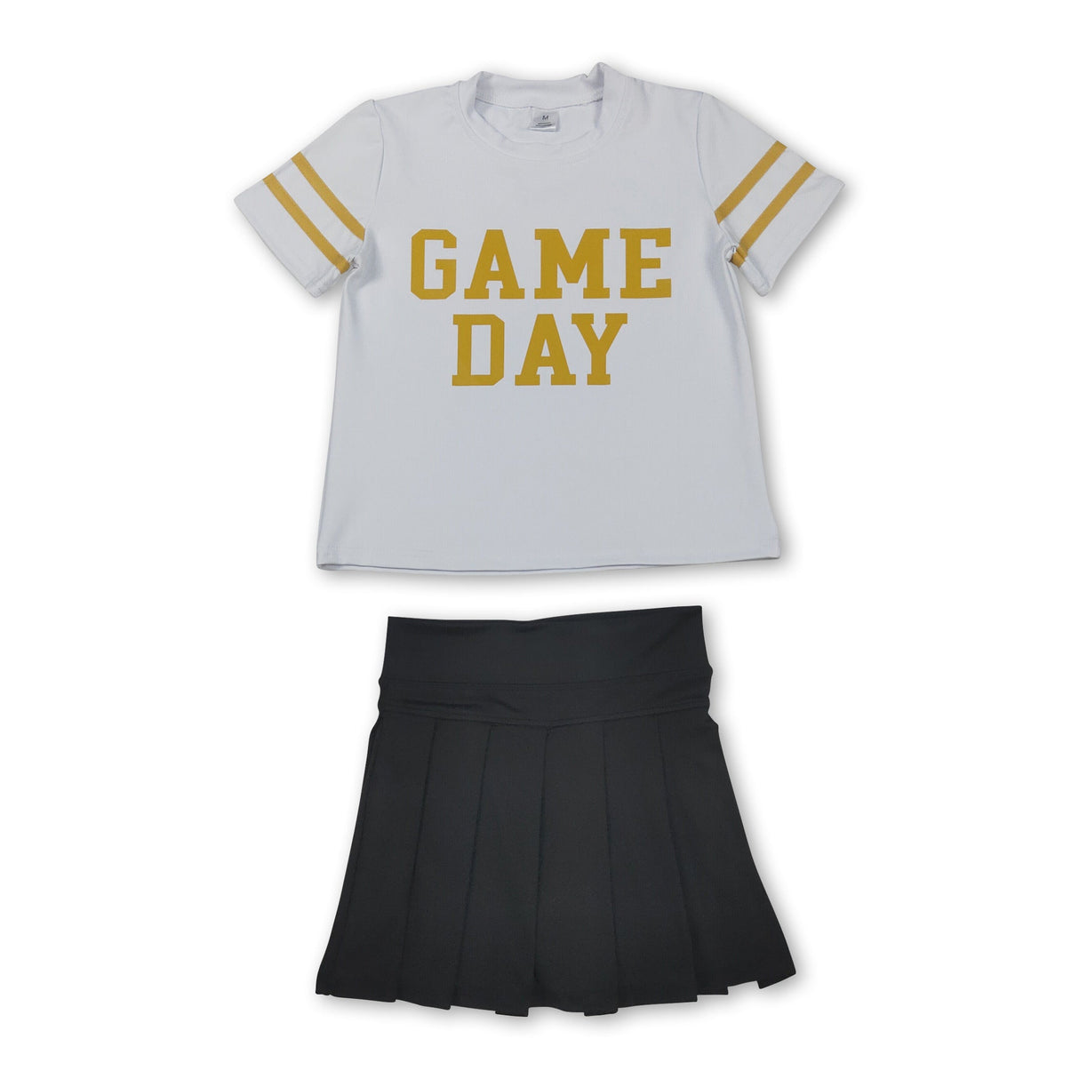 Short sleeves game day top black pleated skirt girls team clothes