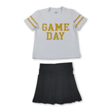 Short sleeves game day top black pleated skirt girls team clothes