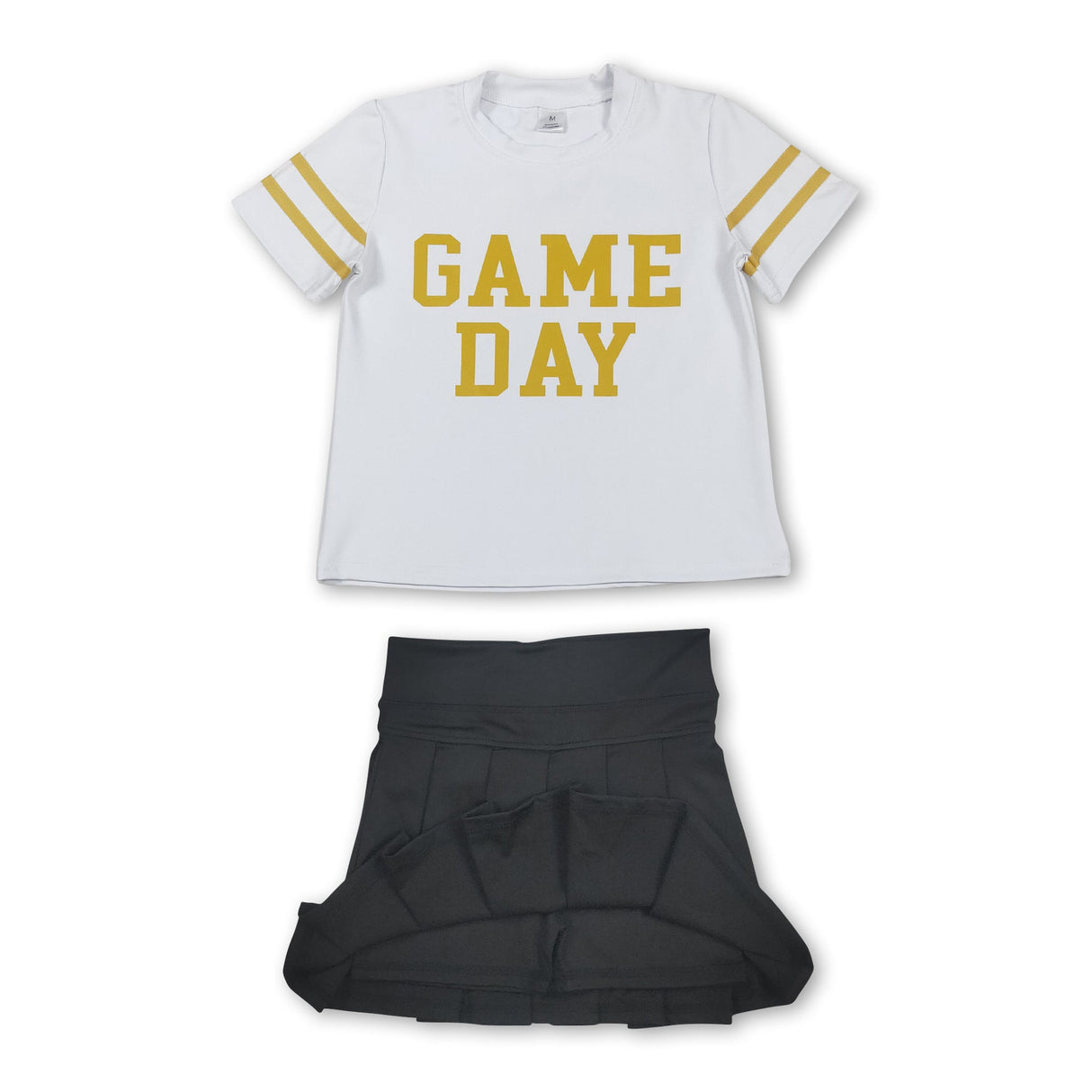 Short sleeves game day top black pleated skirt girls team clothes