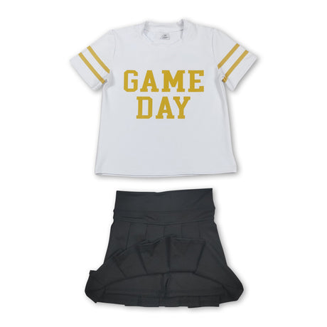 Short sleeves game day top black pleated skirt girls team clothes