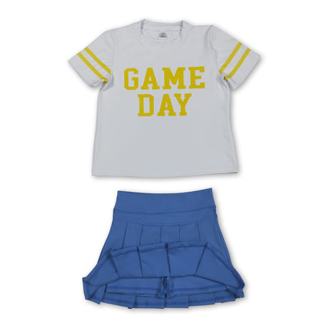 Yellow game day top blue pleated skirt girls team clothes