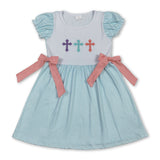 Short sleeves plaid cross kids girls Easter dresses