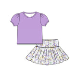 Purple short sleeves top bows skirt kids girls Mardi Gras set