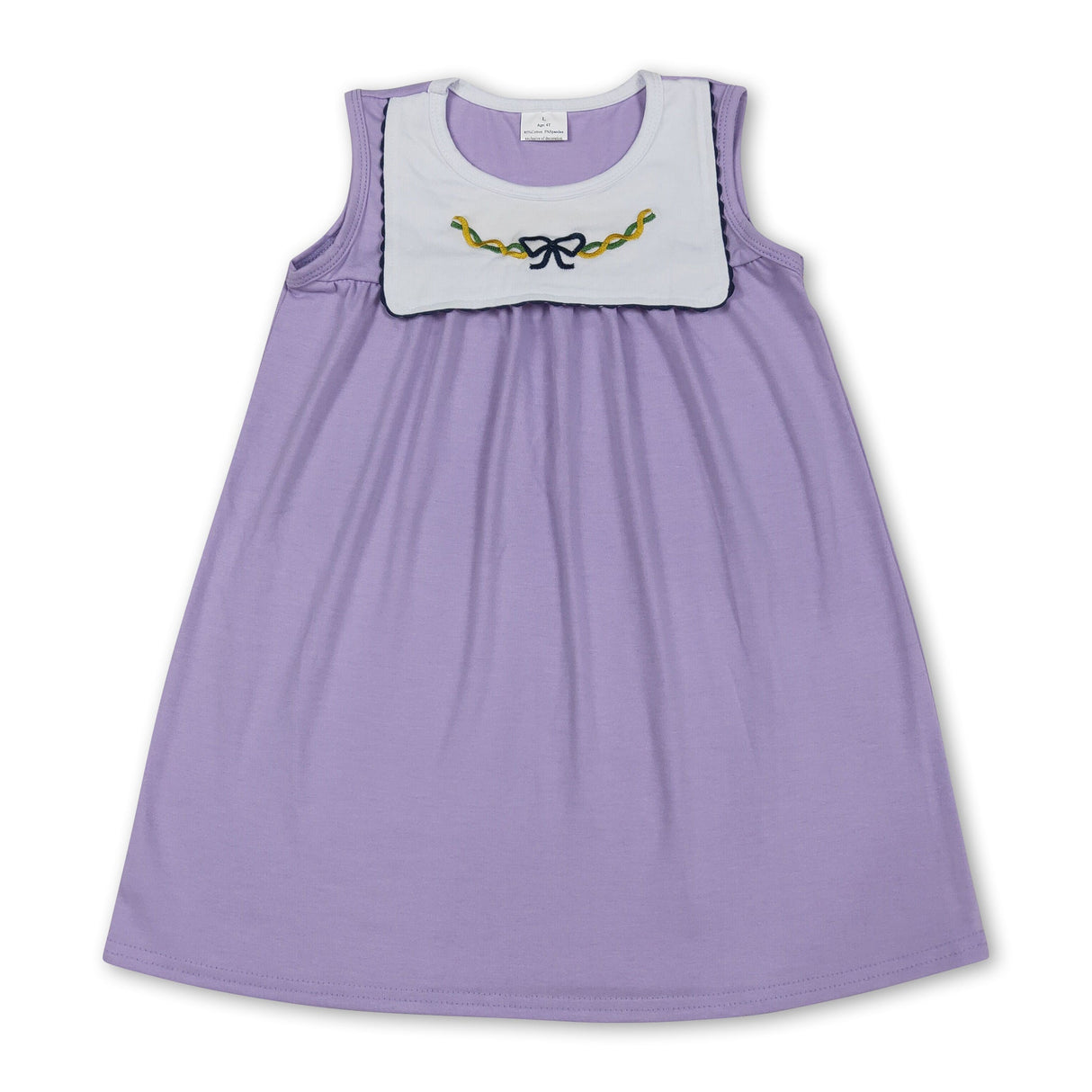 purple green bows print sleeveless girl dress