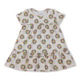 Purple green yellow donut print girl Mardi Gras dress