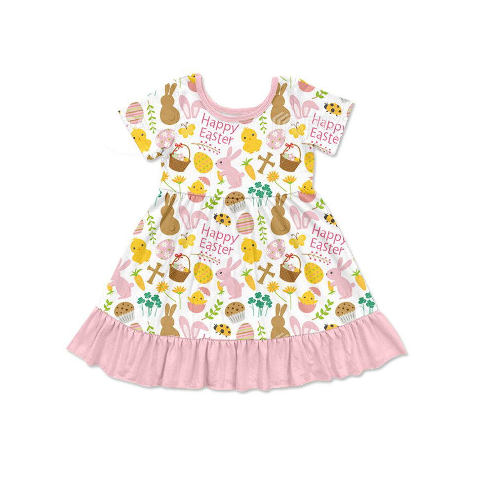 happy easter rabbit print short sleeve girl dress