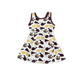 brown gesture yellow bows football  print sleeveless girl yoga dress