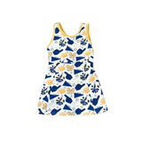 blue gesture yellow bows football  print sleeveless girl yoga dress