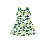 green gesture yellow bows football  print sleeveless girl yoga dress