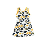black gesture yellow bows football  print sleeveless girl yoga dress