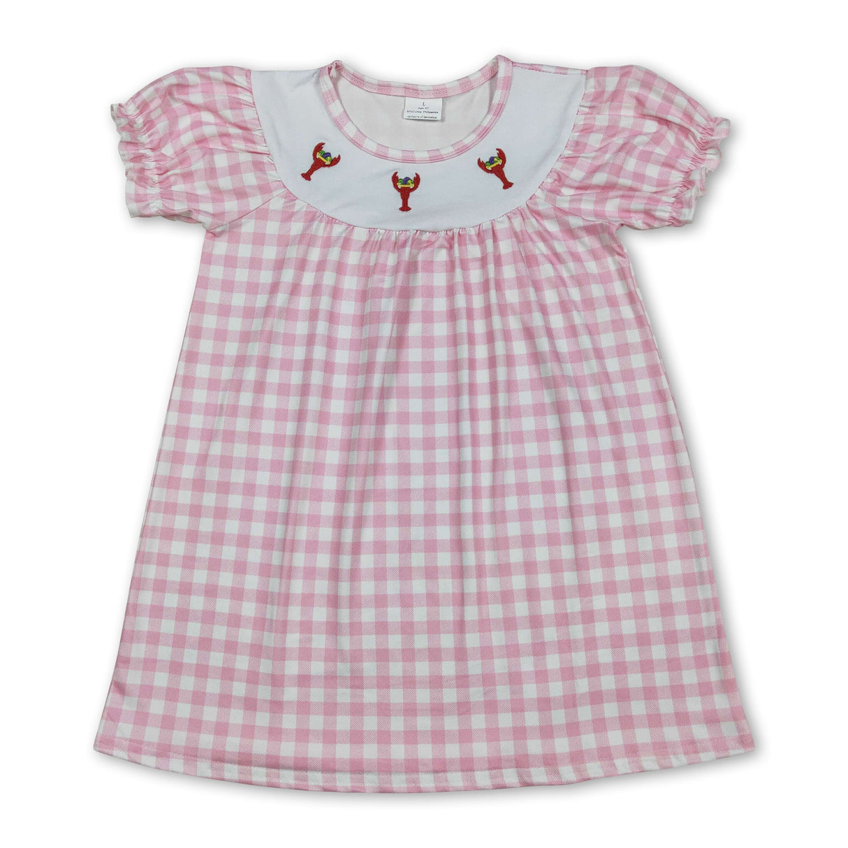 pink plaid crab short sleeve girl dress