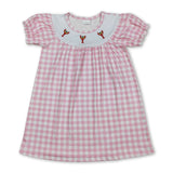 pink plaid crab short sleeve girl dress