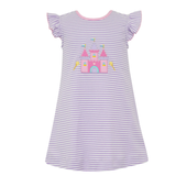 purple stripe castle embroidery girl dress