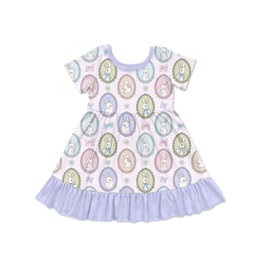 purple easter rabbit girl short sleeve dress