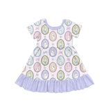 purple easter rabbit girl short sleeve dress