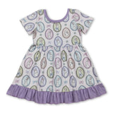 Short sleeves ruffle rabbit bow girl Easter  dress
