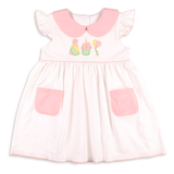 pink polka girl short flying sleeve birthday dress