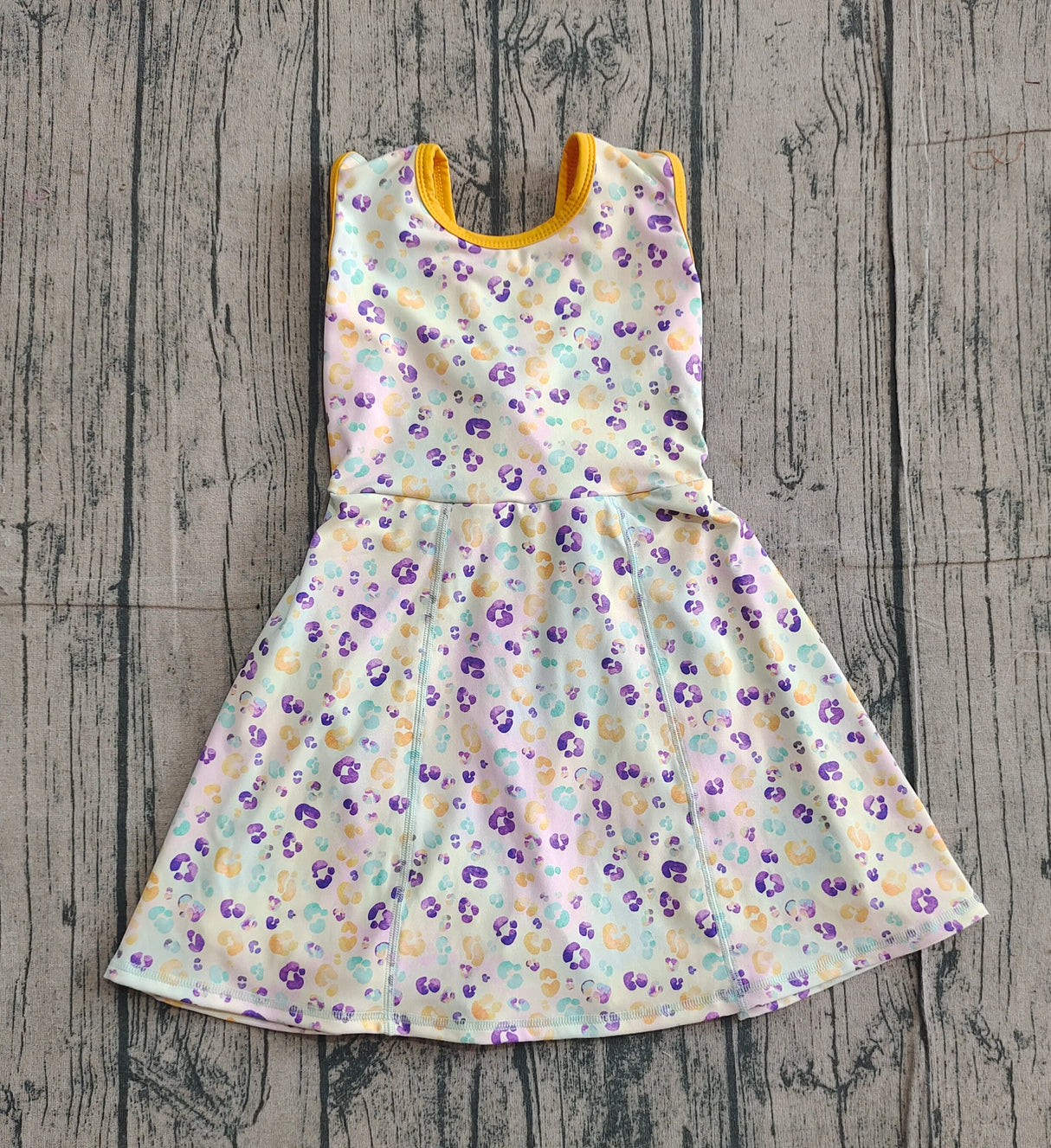 purple yellow green leopard girl sleeveless yoga dress
