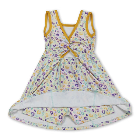 Purple yellow green leopard girl Mardi Gras athletic dress