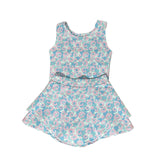 blue pink leopard girl sleeveless yoga skirt set