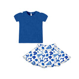 blue bows football short sleeves top skorts kids girls clothing set