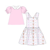colorful bows flowers overall dress kids girls set