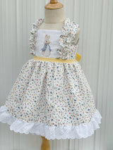 blue small flowers rabbit girl sleeveless dress